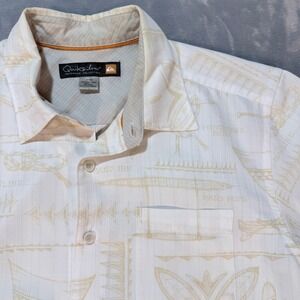 Quiksilver Waterman Collection Short Sleeve Button Up Shirt M White Surf Print